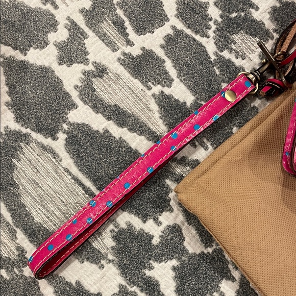 Patricia Nash Pink & Blue Polkadot Leather Purse Pinnacle Pushlock Crossbody Bag - Picture 17 of 17